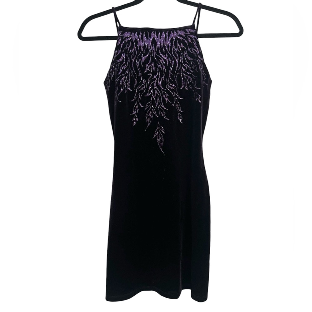 Rare 90’s/Y2K Deep Purple Velvet Flames Pullover Dress (Size S)